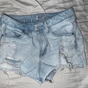 refuge Light Wash Distressed Denim Jean Shorts - Pale Blue